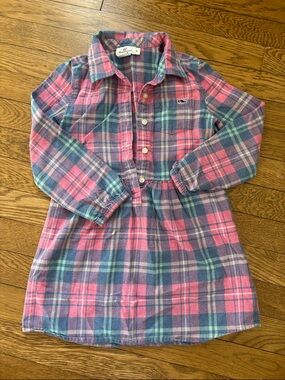 Vineyard Vines Pink, Blue & Mint Plaid Button-Down Tunic Dress